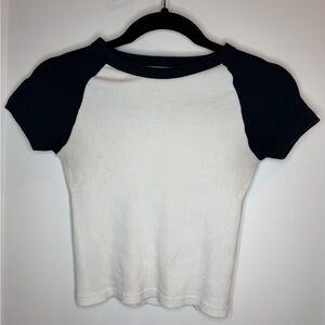 Brandy Melville Navy and White Raglan Tee